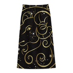 Gold And Black Aries Sign Print Cotton Front Slit Maxi Skirt