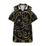 Gold And Black Aries Sign Print Cotton Hawaiian Shirt