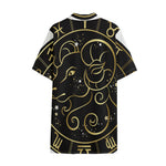 Gold And Black Aries Sign Print Cotton Hawaiian Shirt