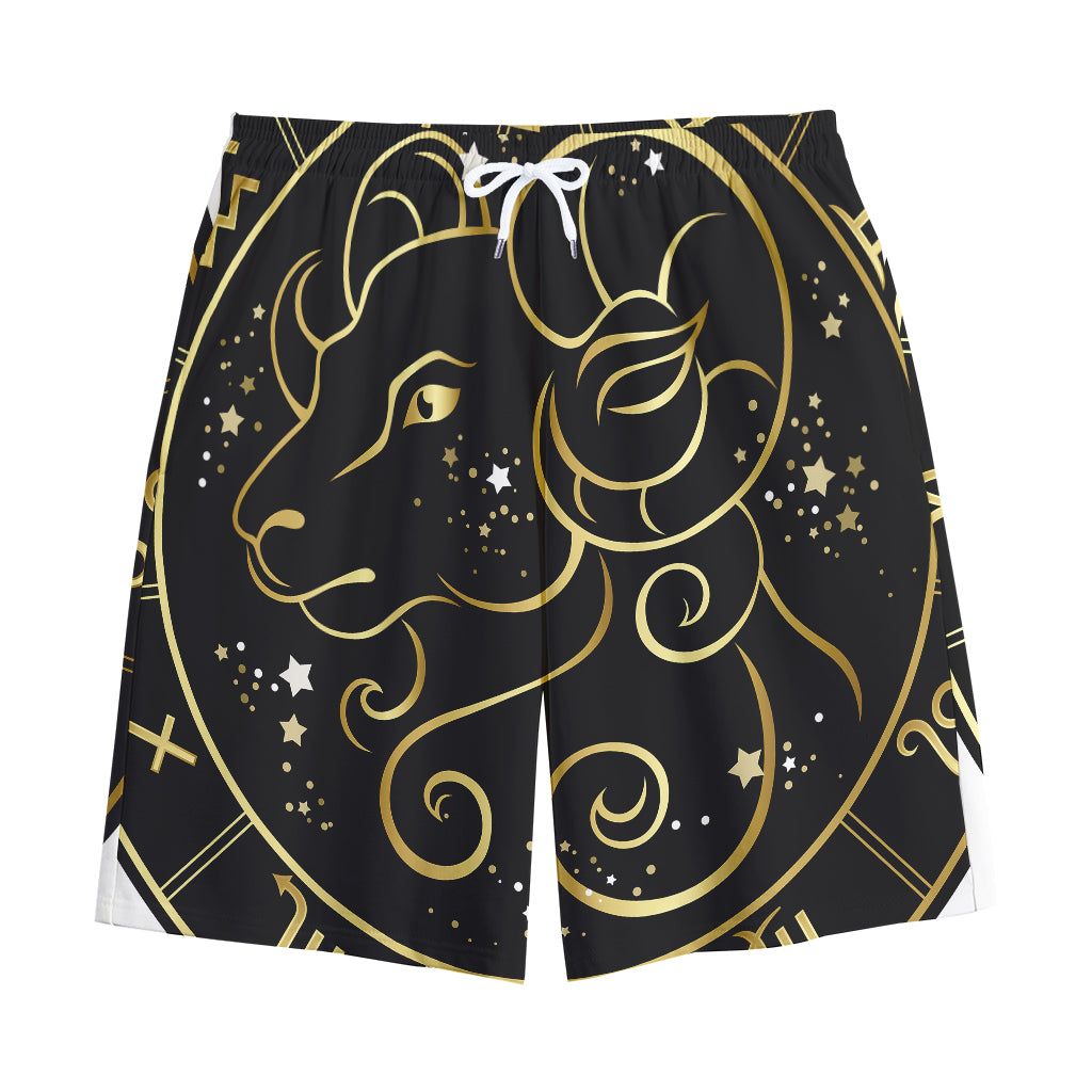 Gold And Black Aries Sign Print Cotton Shorts
