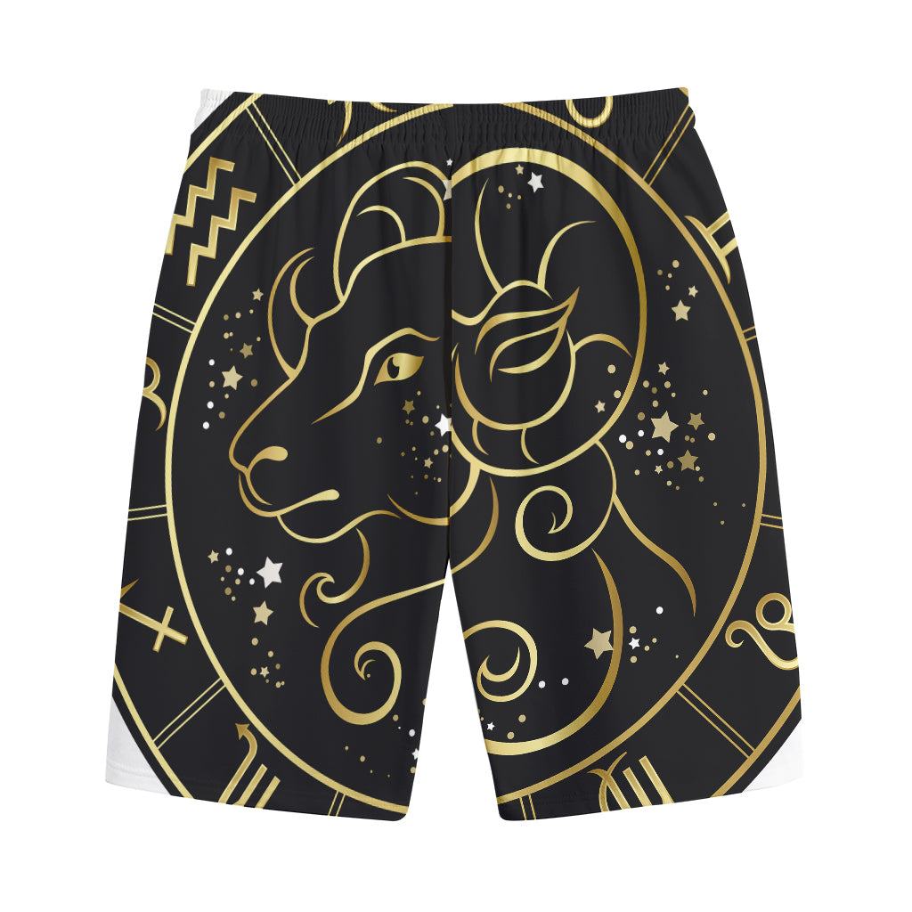 Gold And Black Aries Sign Print Cotton Shorts