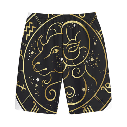 Gold And Black Aries Sign Print Cotton Shorts