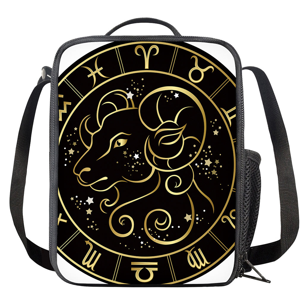Gold And Black Aries Sign Print Crossbody Lunch Bag