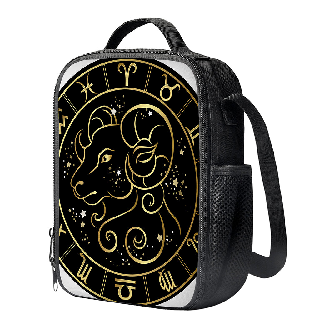 Gold And Black Aries Sign Print Crossbody Lunch Bag