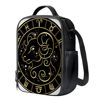 Gold And Black Aries Sign Print Crossbody Lunch Bag