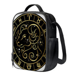 Gold And Black Aries Sign Print Crossbody Lunch Bag
