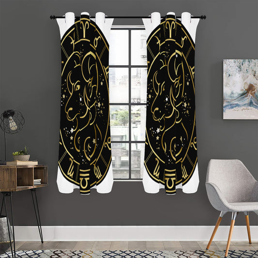 Gold And Black Aries Sign Print Curtain