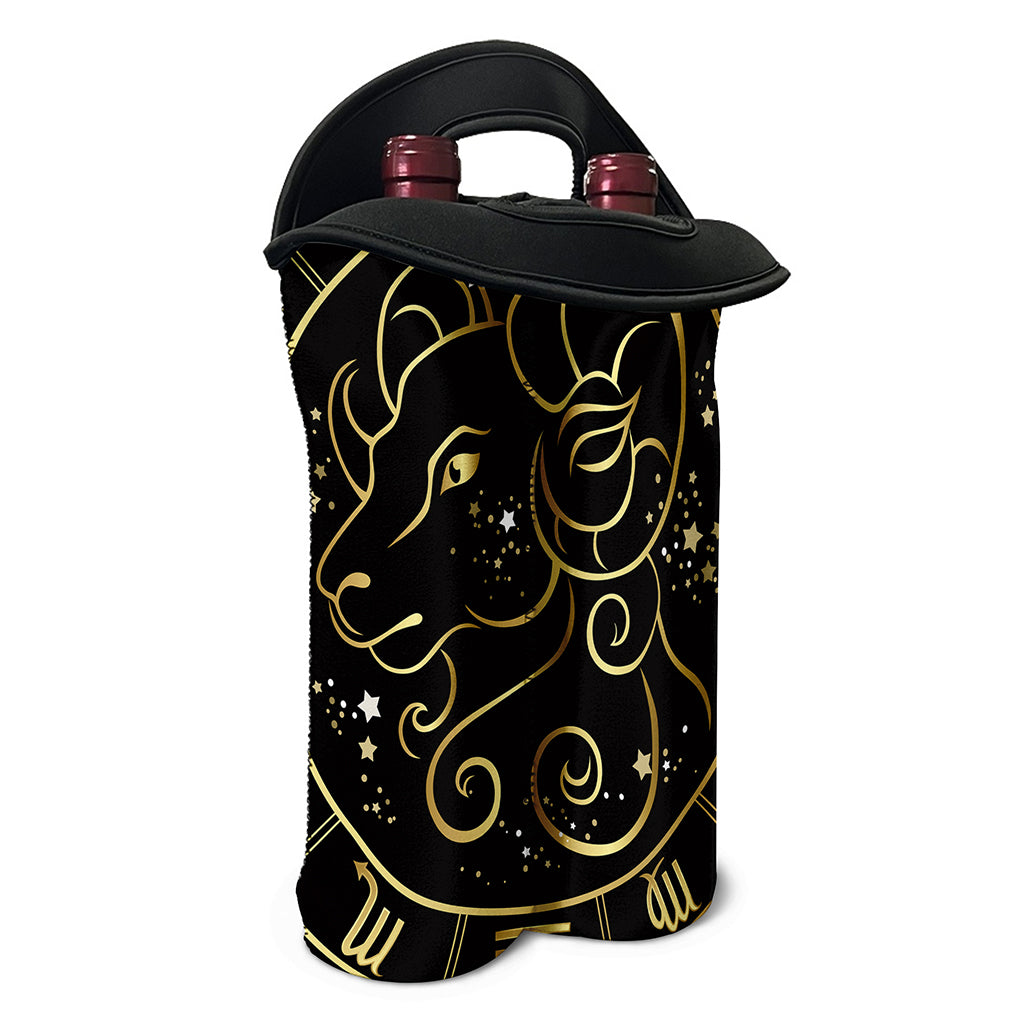 Gold And Black Aries Sign Print Double Neoprene Wine Tote