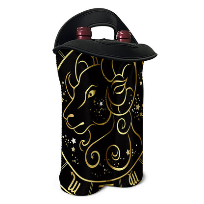 Gold And Black Aries Sign Print Double Neoprene Wine Tote