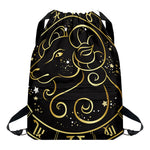 Gold And Black Aries Sign Print Drawstring Backpack