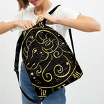 Gold And Black Aries Sign Print Drawstring Backpack