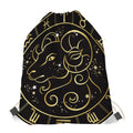 Gold And Black Aries Sign Print Drawstring Bag