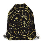 Gold And Black Aries Sign Print Drawstring Bag