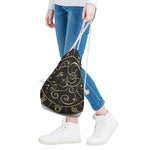 Gold And Black Aries Sign Print Drawstring Bag