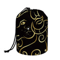 Gold And Black Aries Sign Print Drawstring Makeup Bag