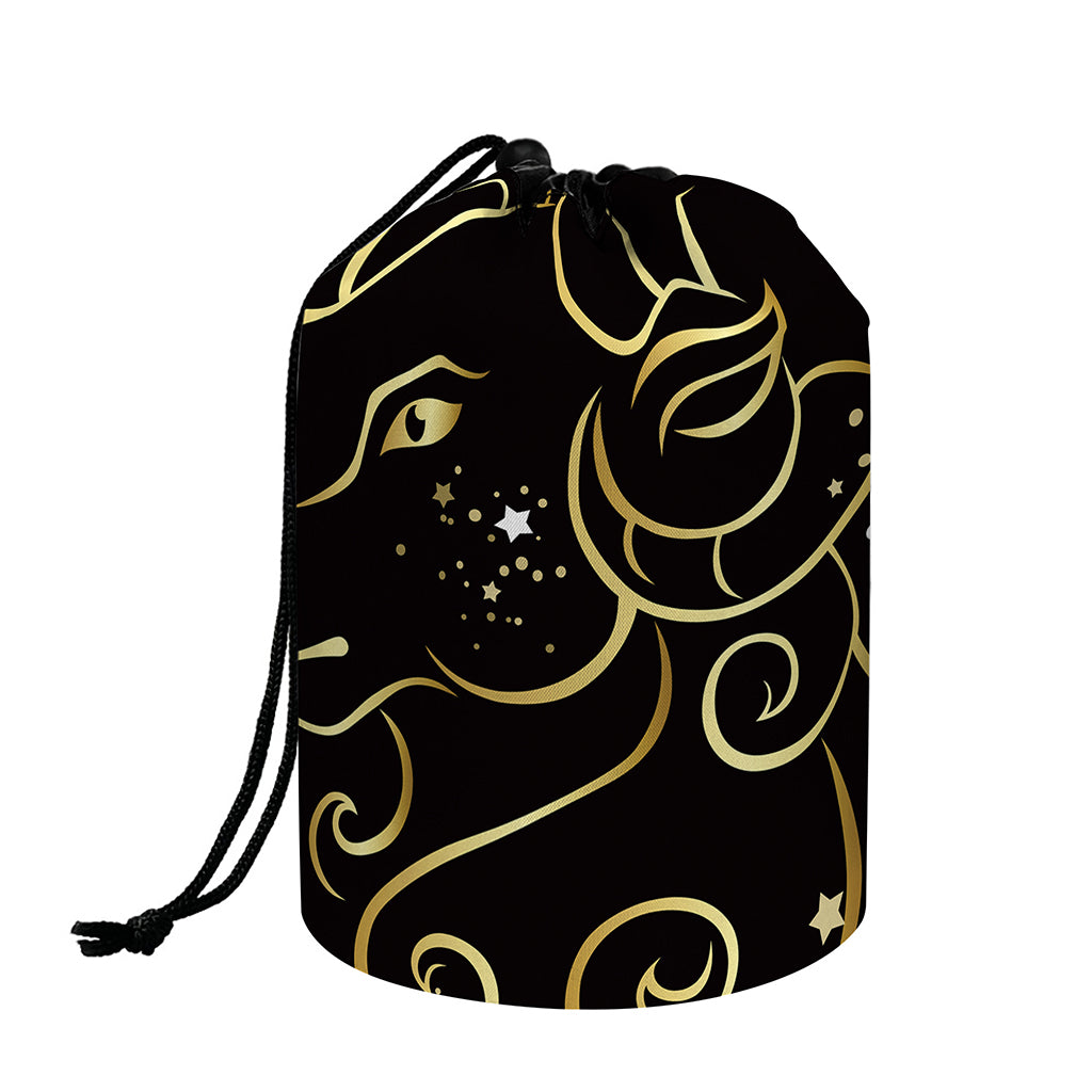 Gold And Black Aries Sign Print Drawstring Makeup Bag