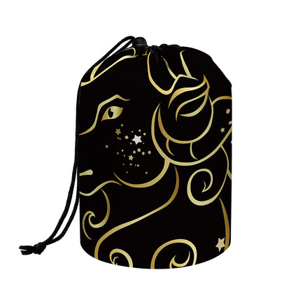 Gold And Black Aries Sign Print Drawstring Makeup Bag