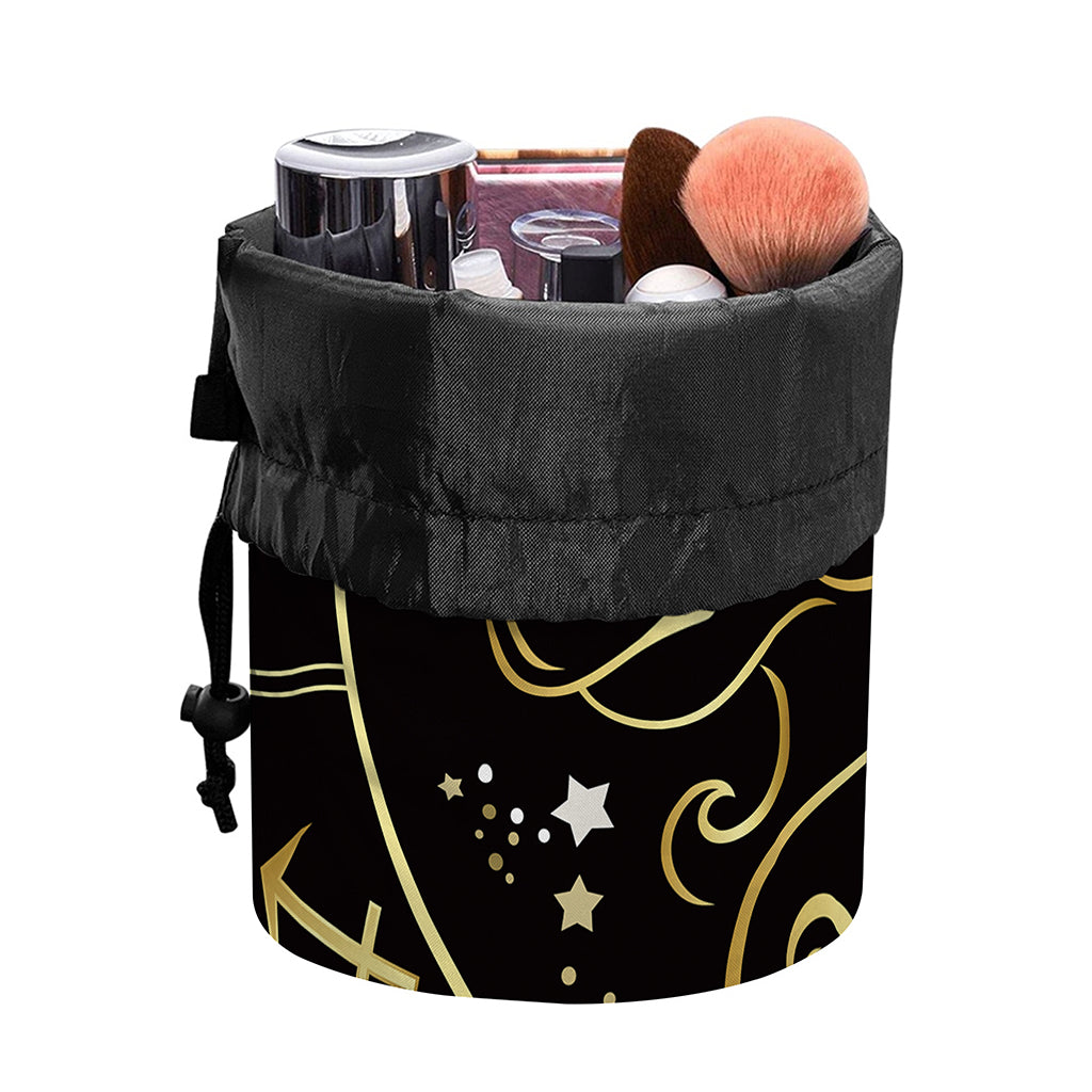 Gold And Black Aries Sign Print Drawstring Makeup Bag
