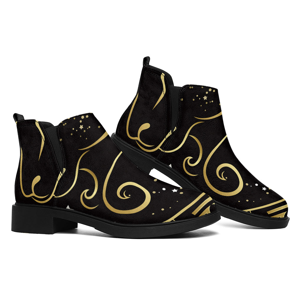 Gold And Black Aries Sign Print Flat Ankle Boots