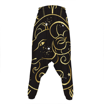 Gold And Black Aries Sign Print Hammer Pants