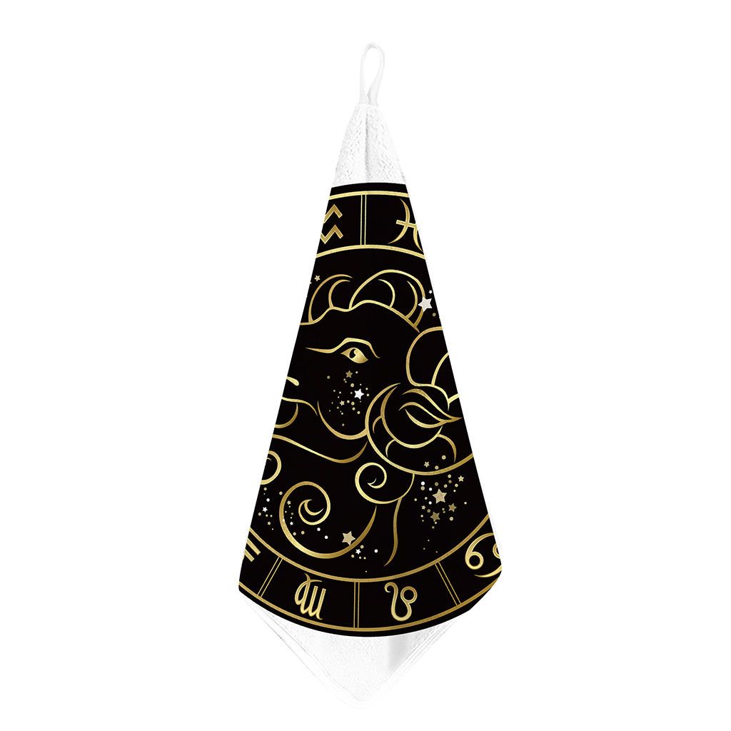 Gold And Black Aries Sign Print Hand Towel