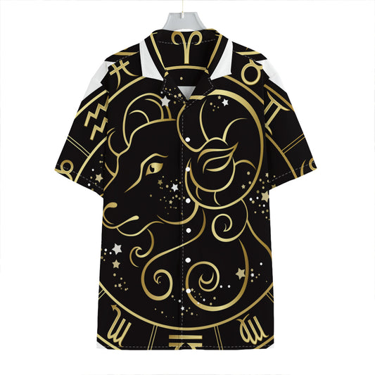 Gold And Black Aries Sign Print Hawaiian Shirt