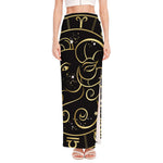 Gold And Black Aries Sign Print High Slit Maxi Skirt