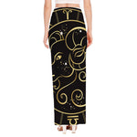 Gold And Black Aries Sign Print High Slit Maxi Skirt