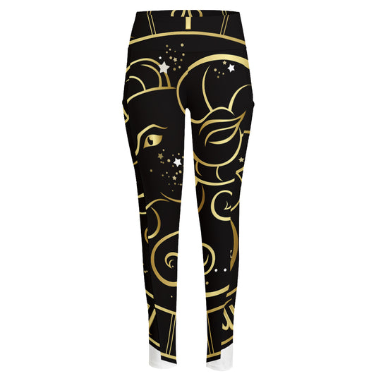 Gold And Black Aries Sign Print High-Waisted Pocket Leggings