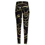 Gold And Black Aries Sign Print High-Waisted Pocket Leggings