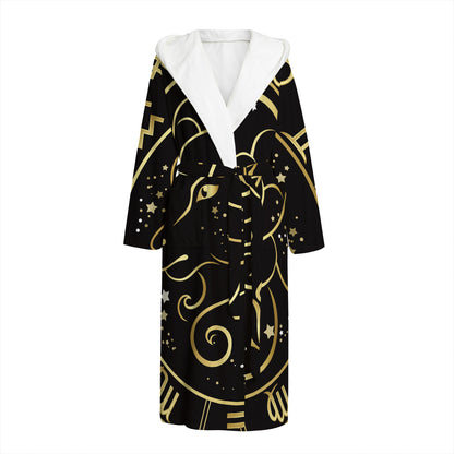 Gold And Black Aries Sign Print Hooded Bathrobe