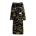 Gold And Black Aries Sign Print Hooded Bathrobe