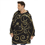 Gold And Black Aries Sign Print Hoodie Blanket