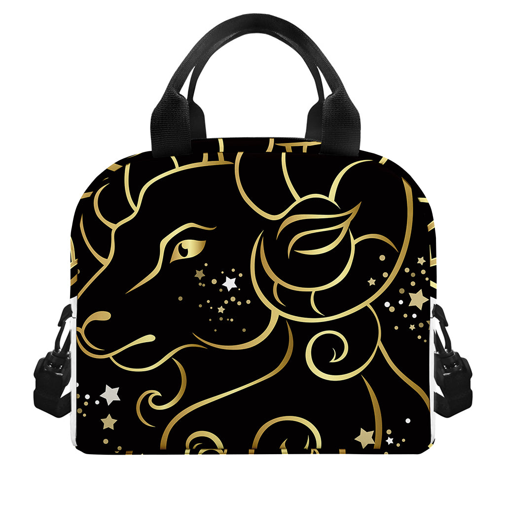 Gold And Black Aries Sign Print Insulated Lunch Bag