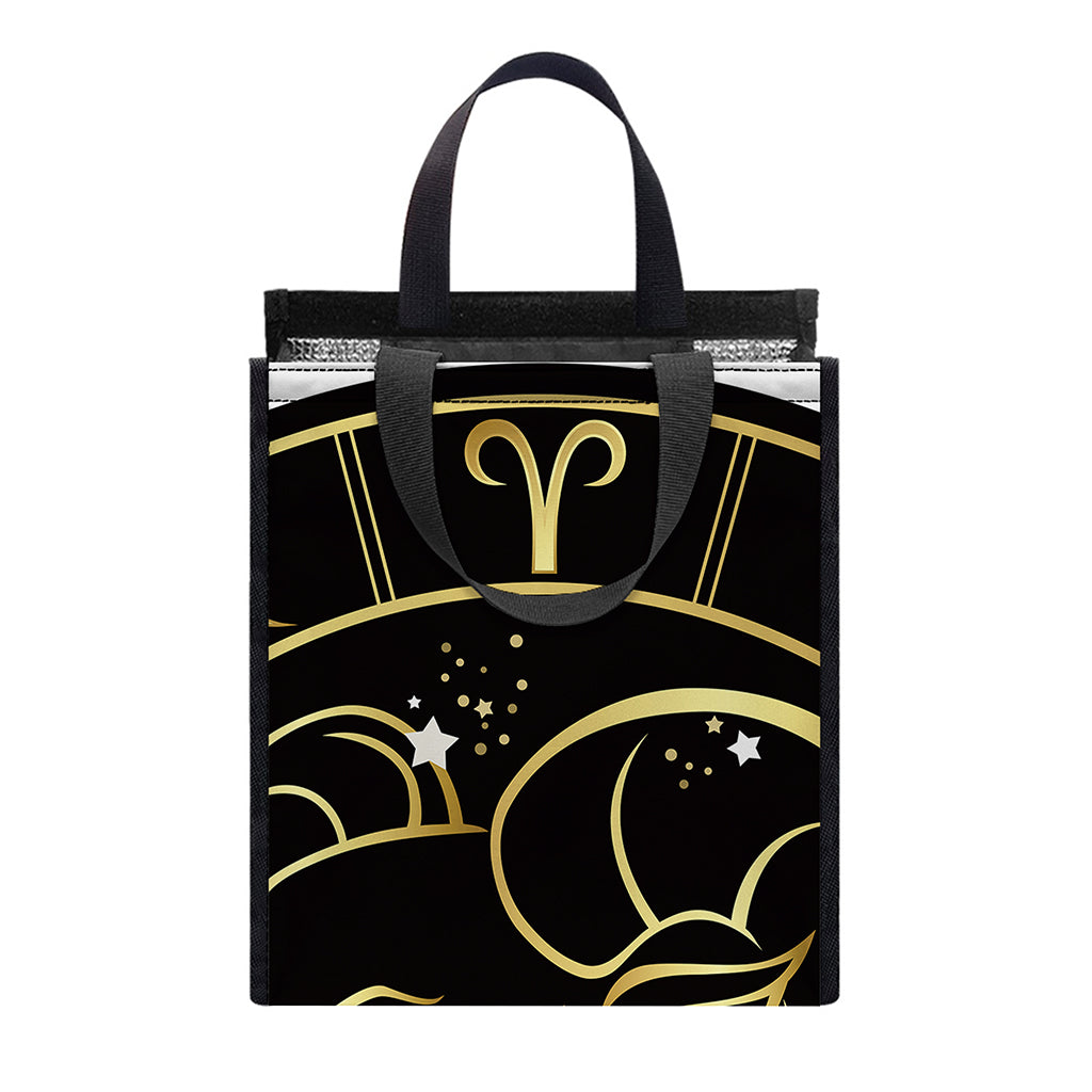 Gold And Black Aries Sign Print Insulated Lunch Tote