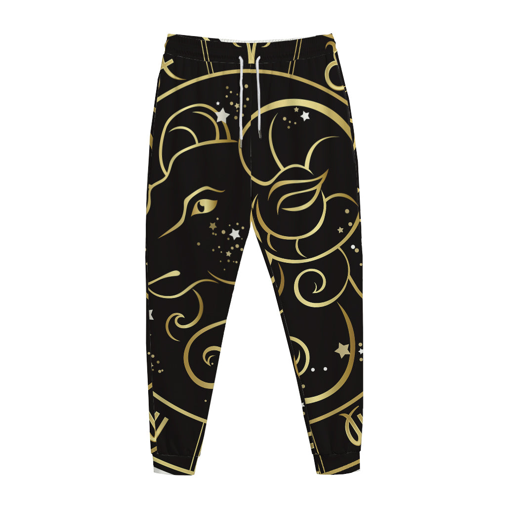 Gold And Black Aries Sign Print Jogger Pants