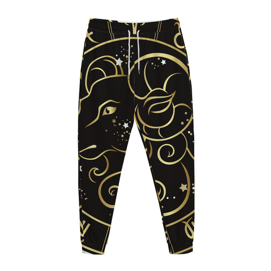 Gold And Black Aries Sign Print Jogger Pants
