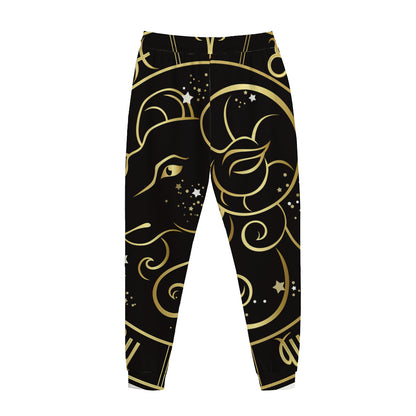 Gold And Black Aries Sign Print Jogger Pants