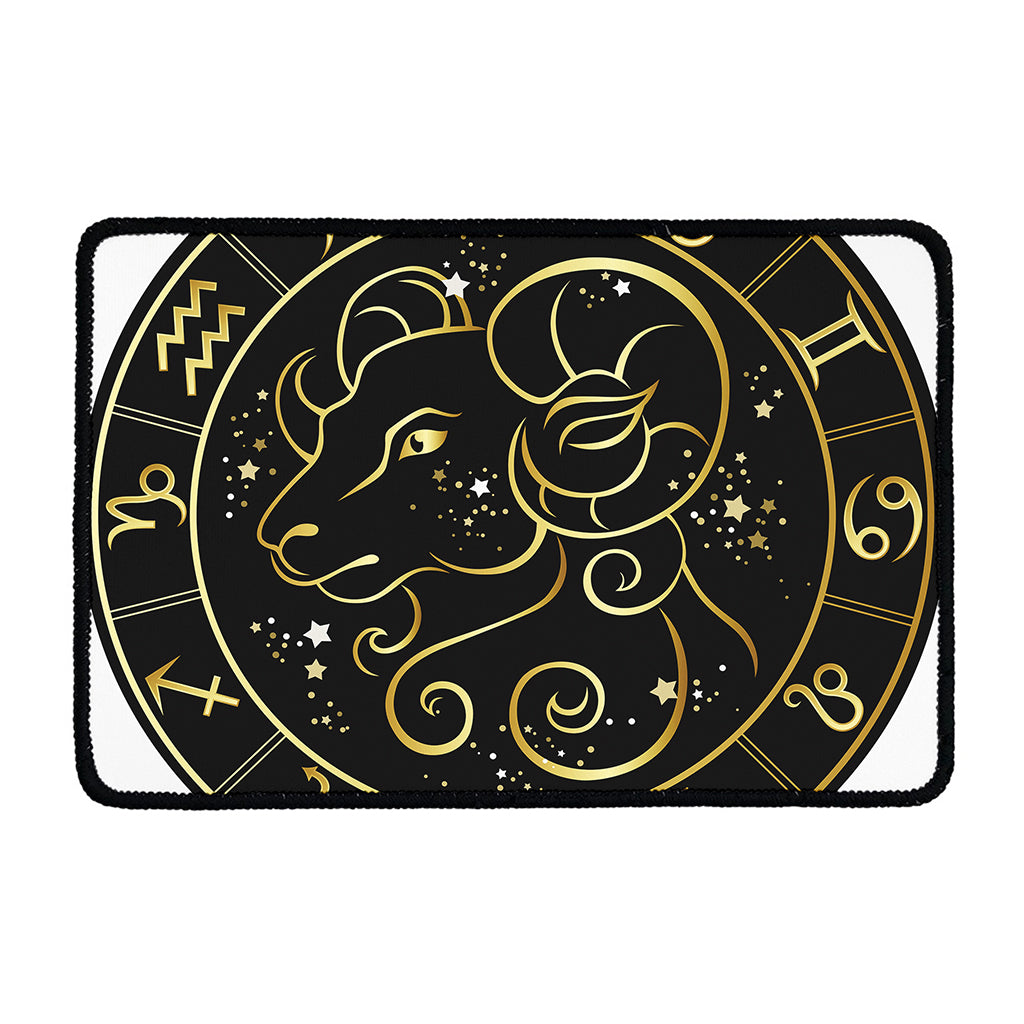 Gold And Black Aries Sign Print Kitchen Mat