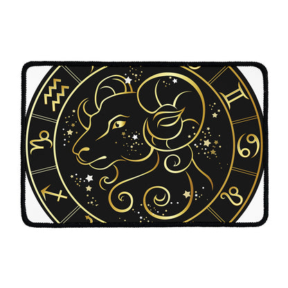 Gold And Black Aries Sign Print Kitchen Mat