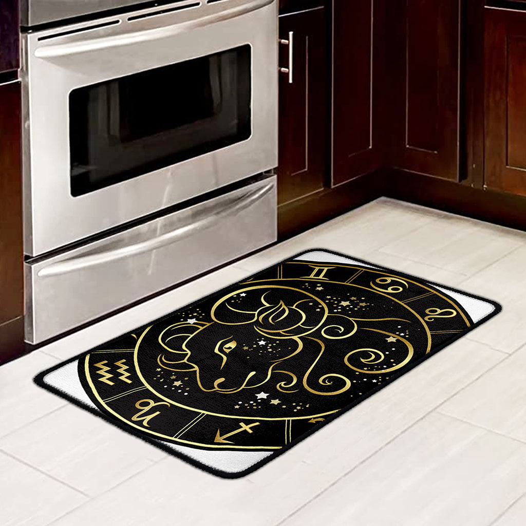 Gold And Black Aries Sign Print Kitchen Mat