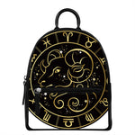 Gold And Black Aries Sign Print Leather Backpack