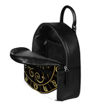 Gold And Black Aries Sign Print Leather Backpack