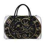 Gold And Black Aries Sign Print Leather Duffle Bag