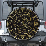 Gold And Black Aries Sign Print Leather Spare Tire Cover