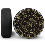 Gold And Black Aries Sign Print Leather Spare Tire Cover