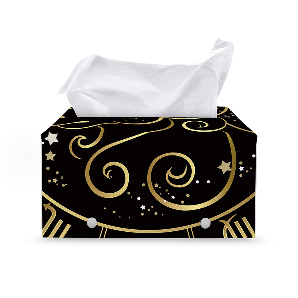Gold And Black Aries Sign Print Leather Tissue Box Cover