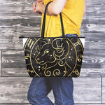 Gold And Black Aries Sign Print Leather Tote Bag