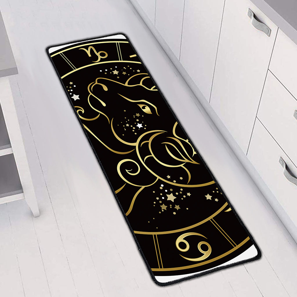 Gold And Black Aries Sign Print Long Kitchen Mat
