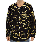 Gold And Black Aries Sign Print Long Sleeve Baseball Jersey